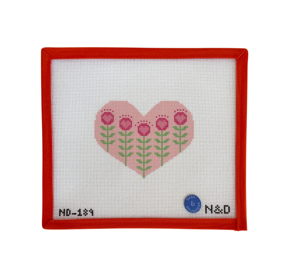 Block Print Pink Heart with Flowers