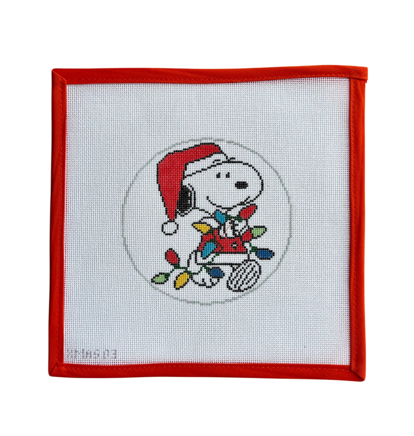 Snoopy in Santa Suit Tangled in Lights