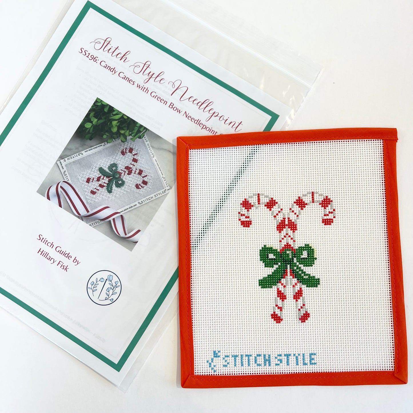 Candy Canes with Green Bow W/Stitch Guide