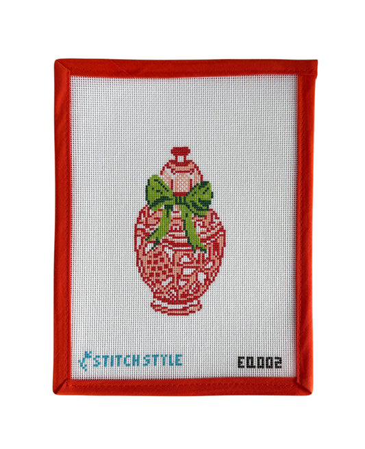 Red Ginger Jar w/ Green Bow