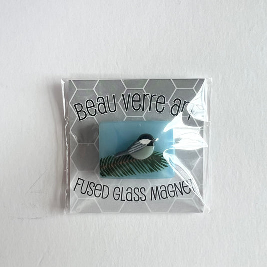 Chickadee Fused Glass Needle Minder