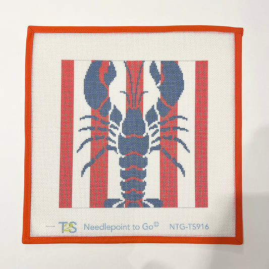 Lobster Stencil on Red Stripes