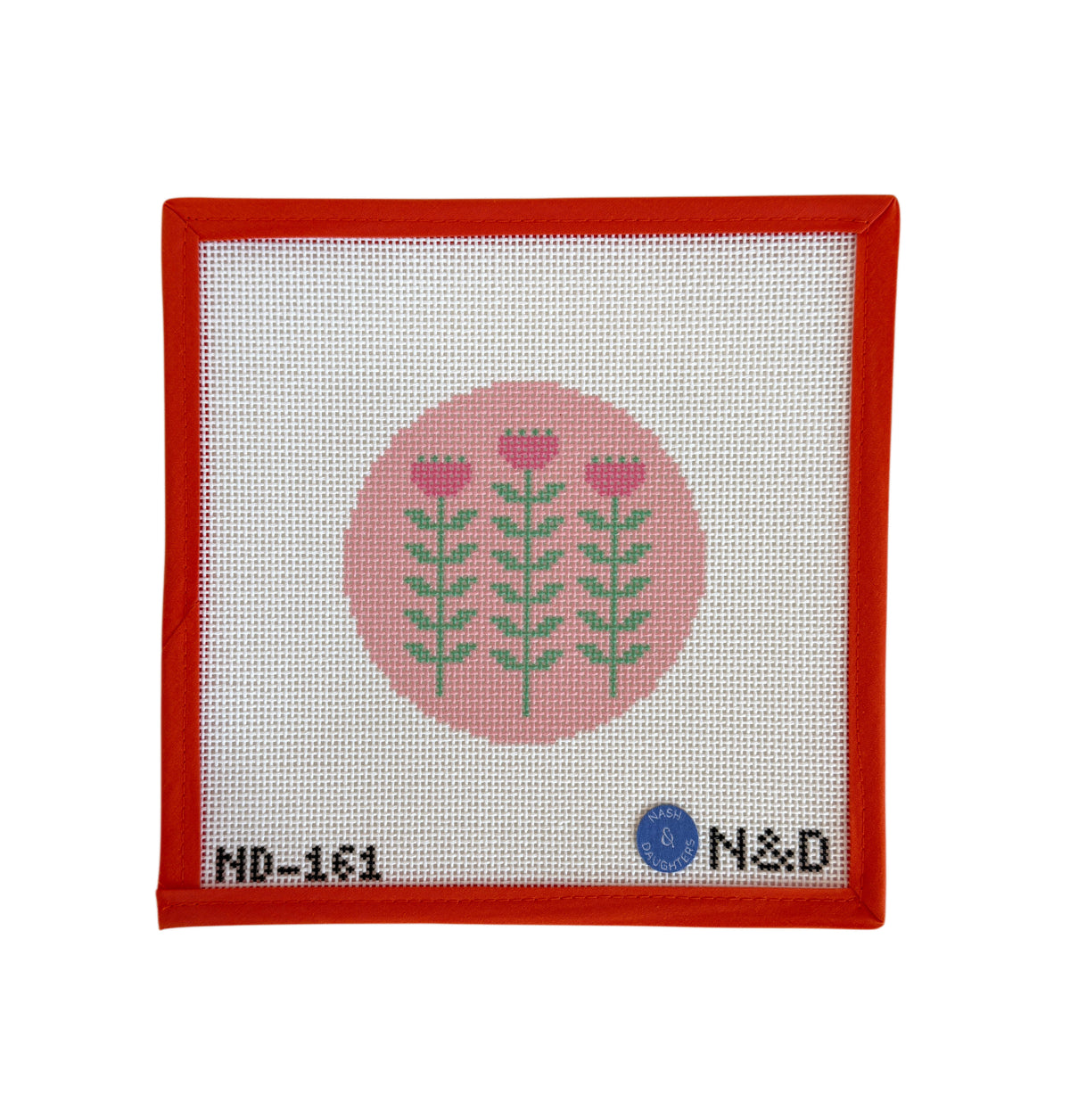 Pink & Green Block Print Flower A - Round