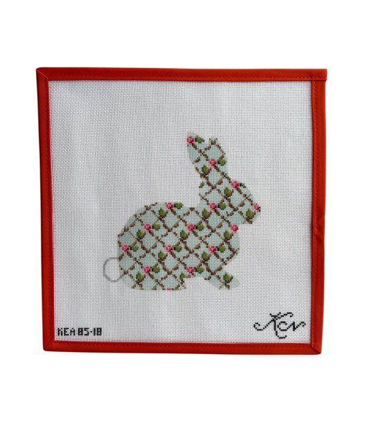 Aqua Hare with Rose Trellis Pattern