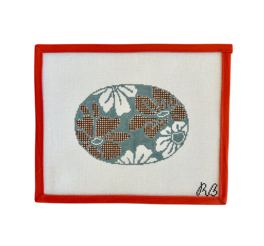 Gingham Blooms Oval - Blue