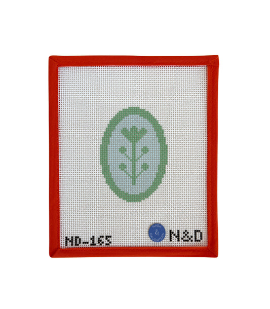 Blue & Green Block Print Flower B - Oval