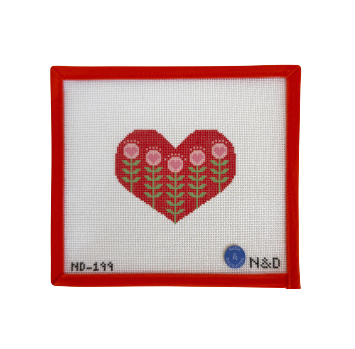 Block Print Red Heart with Flowers