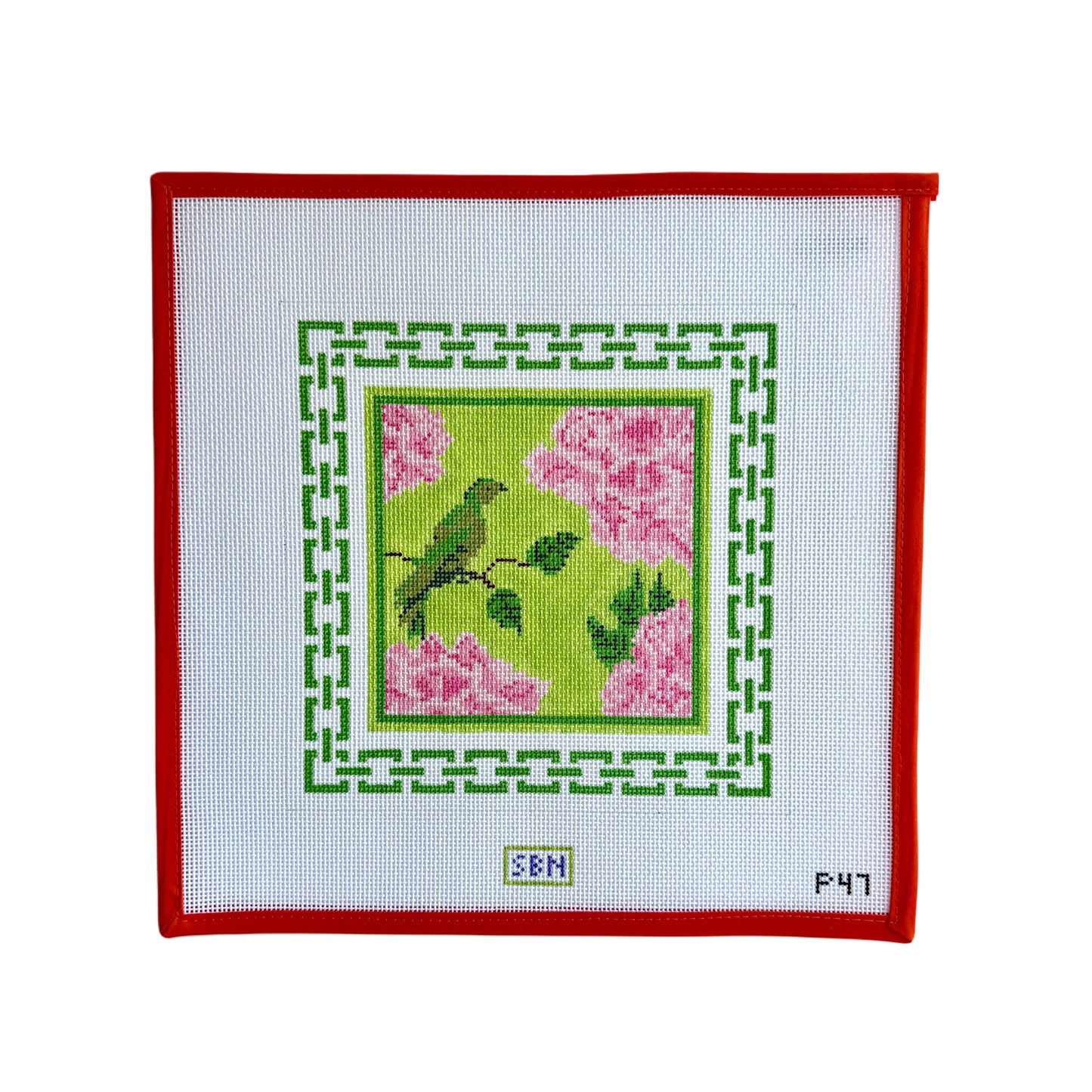 Green Bird & Peonies w/ Green Border