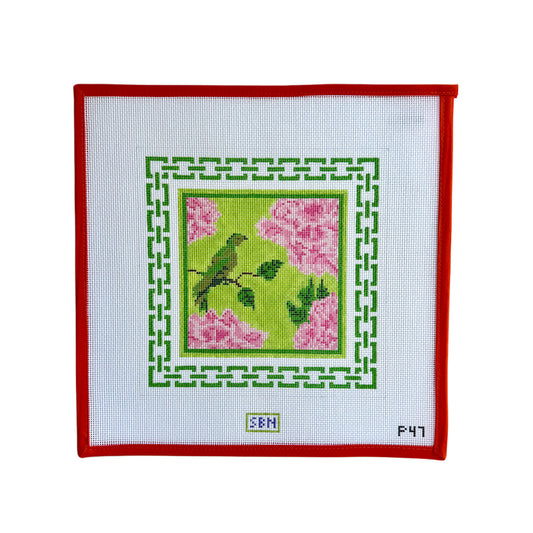 Green Bird & Peonies w/ Green Border