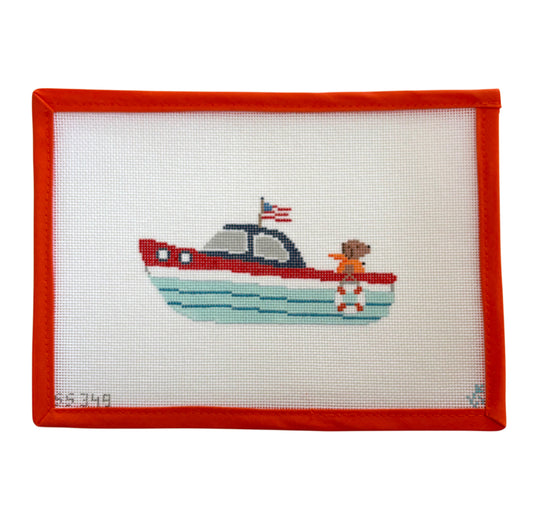 Chocolate Lab in Speedboat