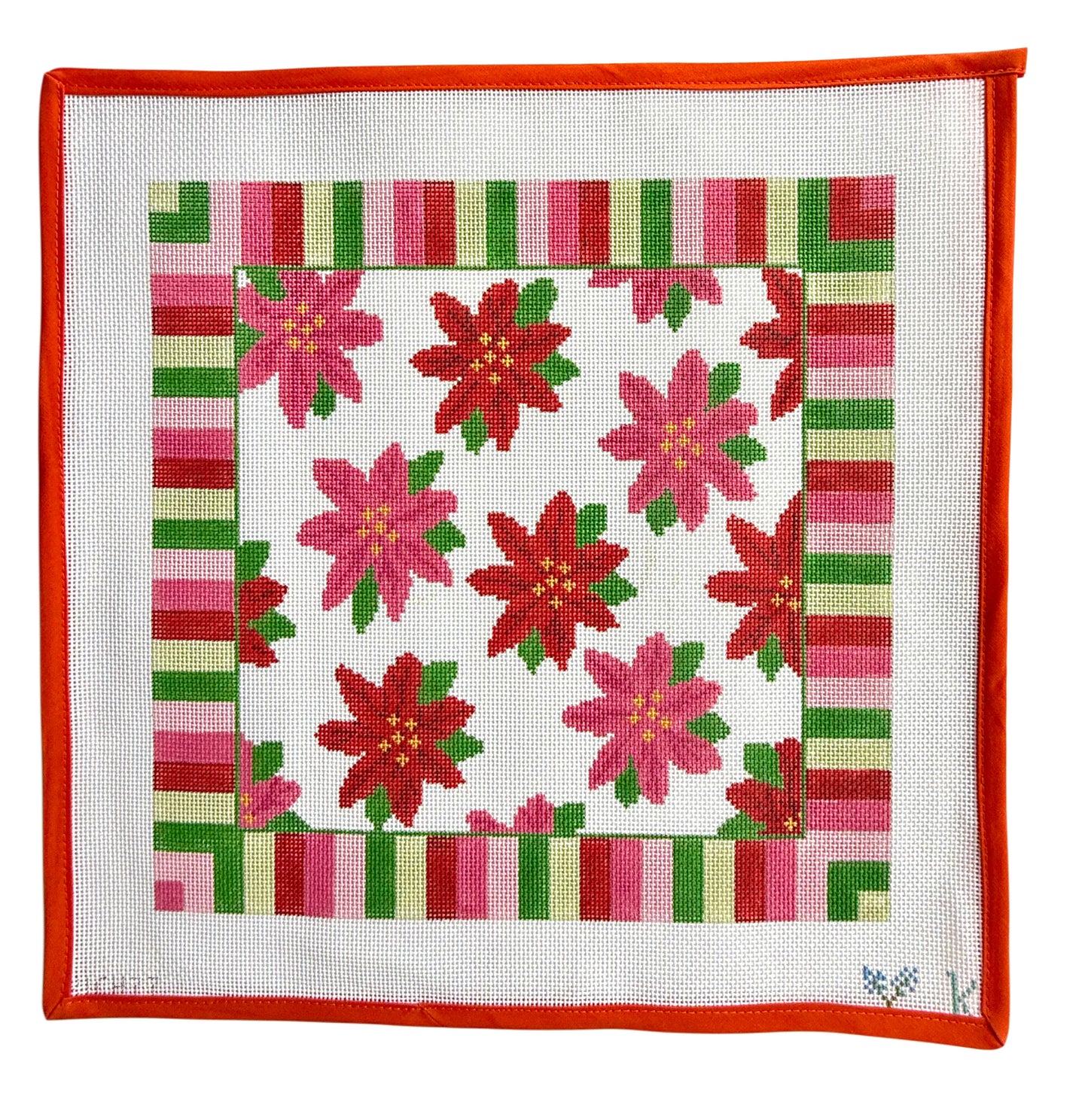 Poinsettia on Stripes Pillow