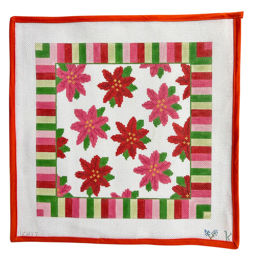 Poinsettia on Stripes Pillow