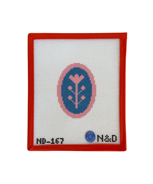 Navy & Pink Block Print Flower B - Oval