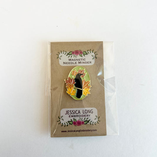Autumn Crow Enamel Needle Minder