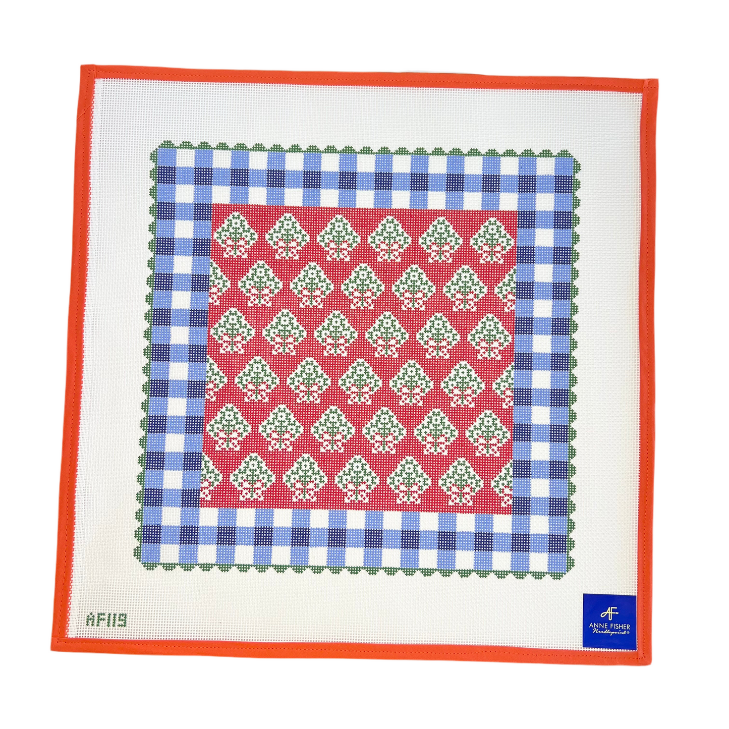 Red Holiday Pillow With Blue Ginngham
