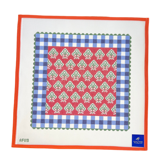 Red Holiday Pillow With Blue Ginngham