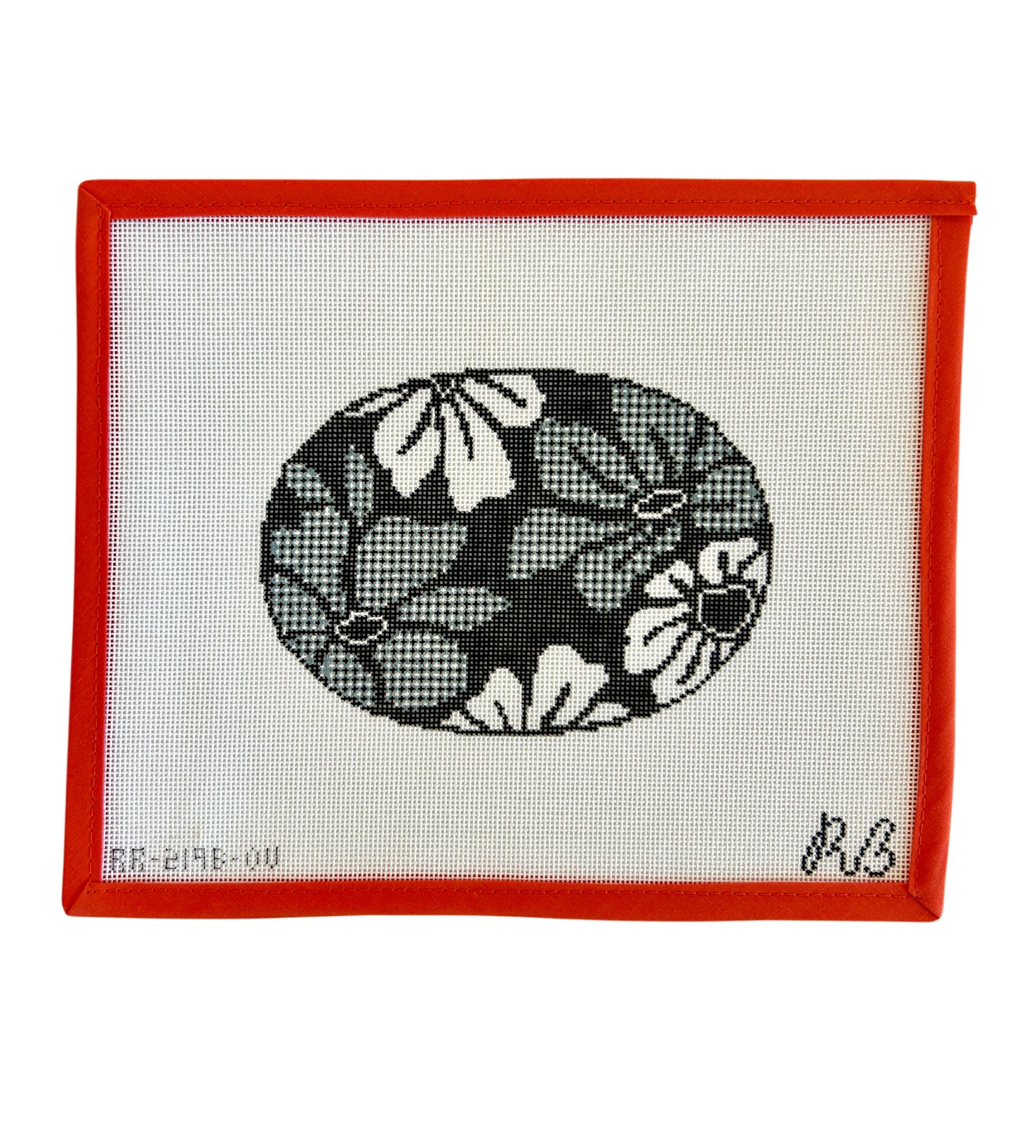 Gingham Blooms Oval - Black/Ivory