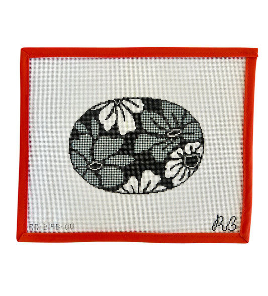 Gingham Blooms Oval - Black/Ivory